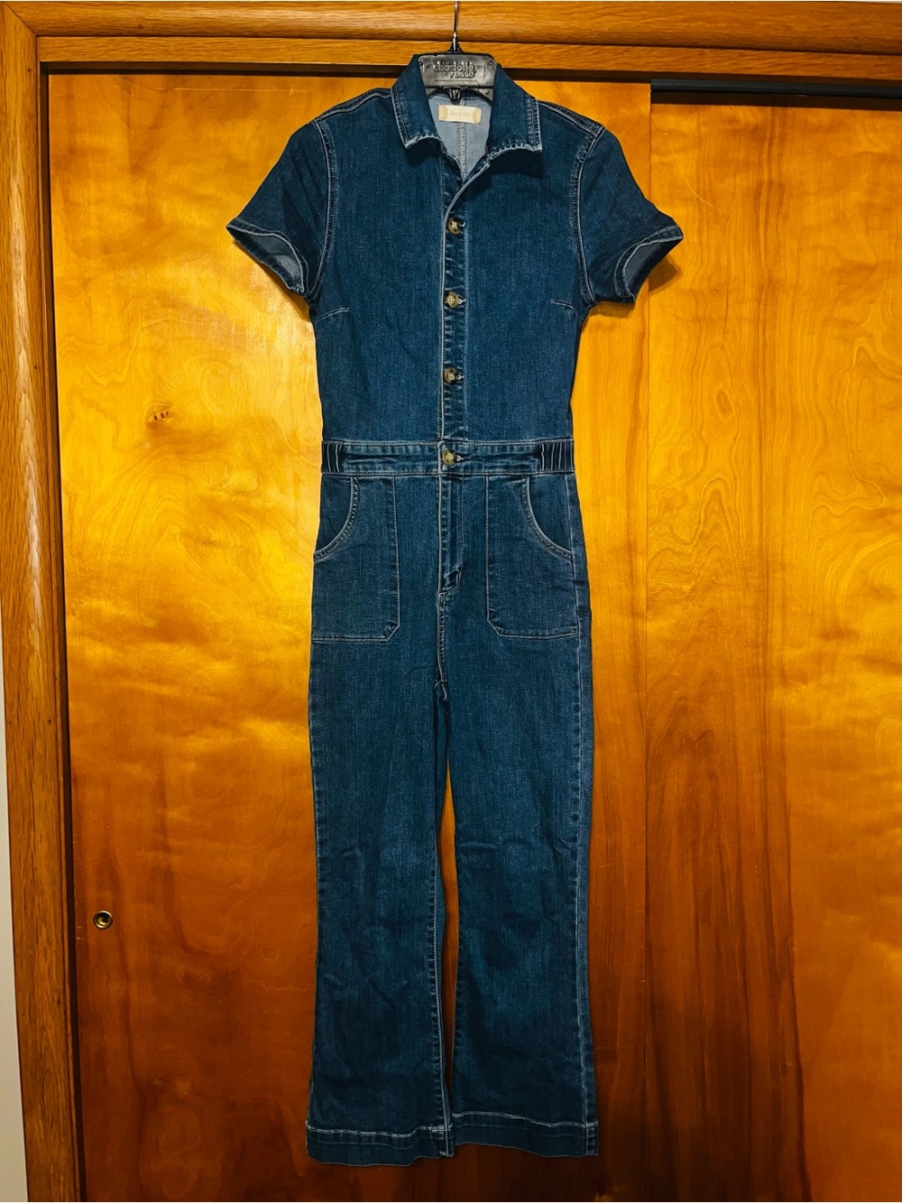 Altar’d State Dark Blue Denim Short Sleeve Jumpsuit Romper